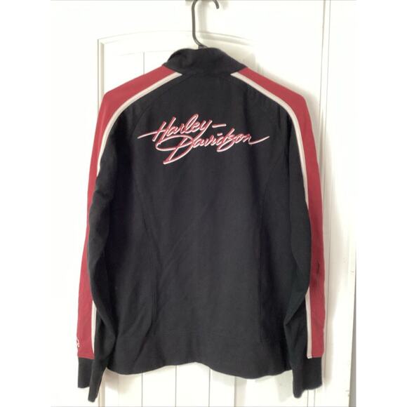Vintage Harley Davidson Zip Up Jacket Size L Womens Black Red Stripe - Picture 3 of 3